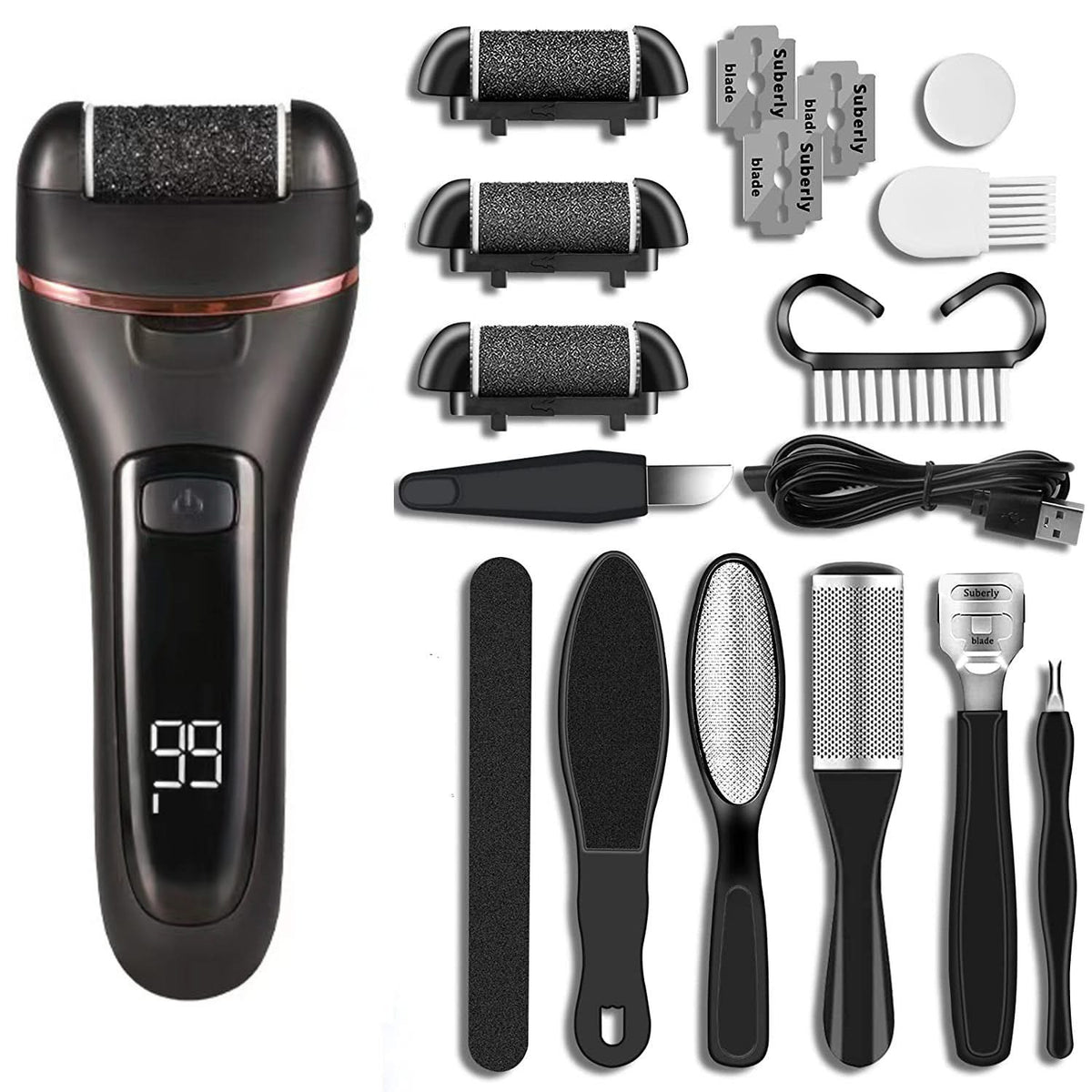 Bienelia™ Lima eléctrica para pies y set de pedicura 10 en 1 para eliminar durezas y callos