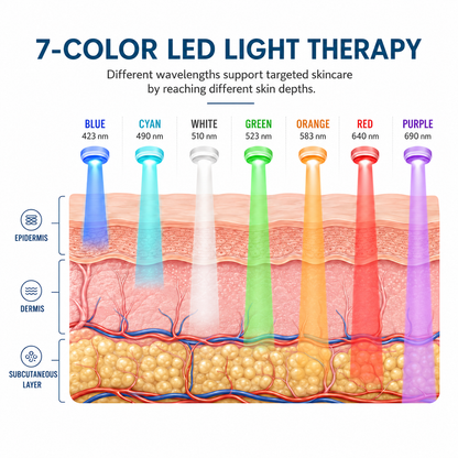 Bienelia™ Máscara LED de fototerapia para rostro y cuello – 7 colores